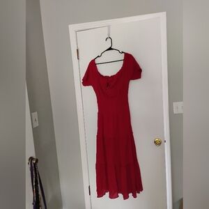 Peach Couture Renaissancecore Milkmaid Red Gauze Maxi Dress Sz M